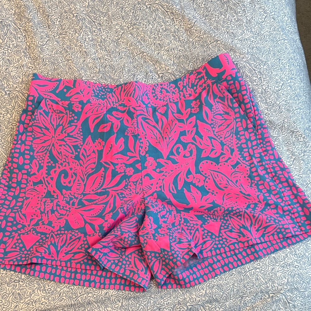 Lilly Pulitzer High Waist Floral Shorts in Pink and Blue